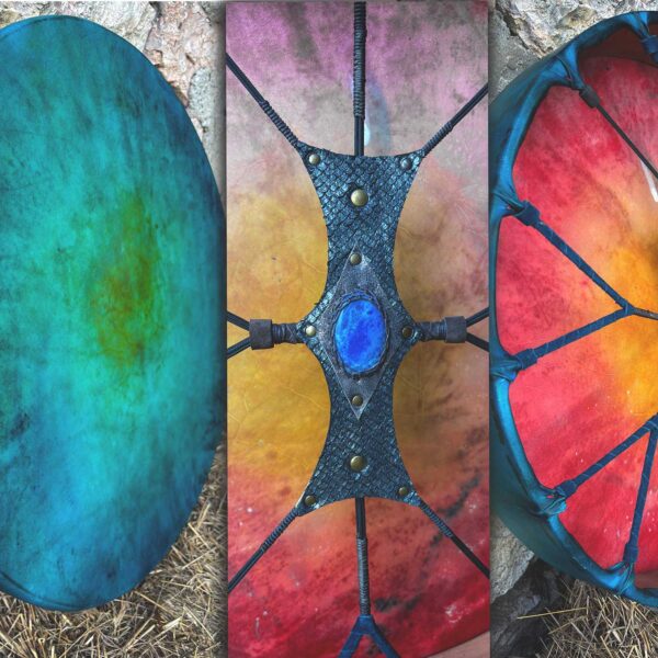 22" Goat Shaman Drum, Journeying, Cherry wood,Lapis Lazuli, Ceremony