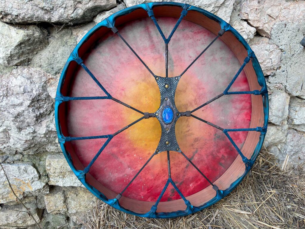 22" Goat Shaman Drum, Journeying, Cherry wood,Lapis Lazuli, Ceremony - Image 2