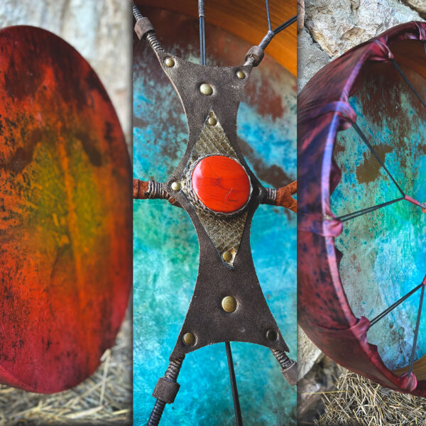 22" Goat Drum,Shaman Drum, Cherry wood,Red Jasper, Ceremony