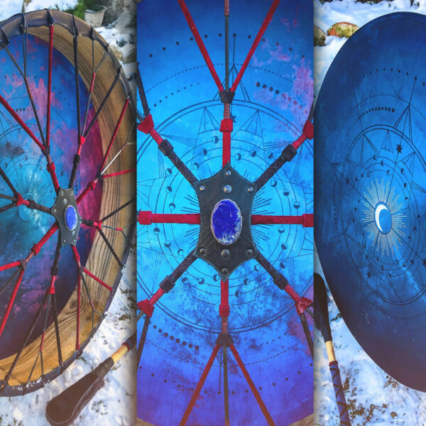 28″ Buffalo Shaman Drum, Cherry wood,Nordic,Lapis Lazuli
