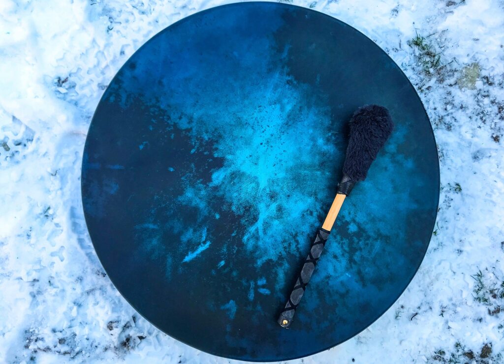 26" Buffalo Shaman  Drum, Cherry wood,Nordic,Red Jasper and Tigers Eye Handle - Image 2