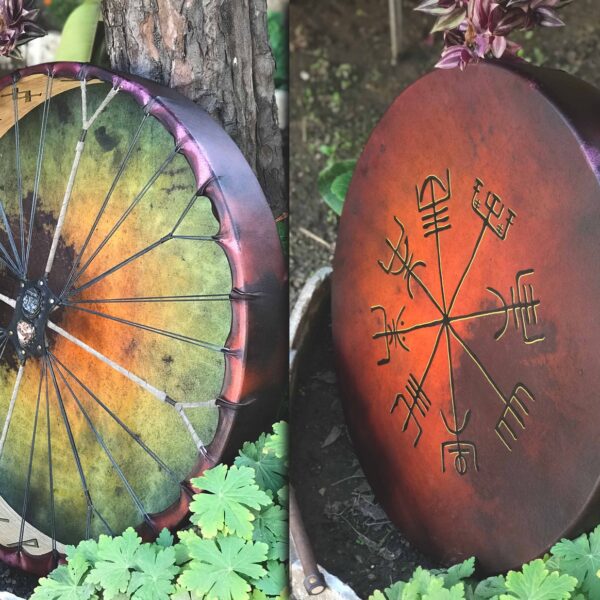 24" Goat Drum,Shaman Drum,Cherry wood,Nordic,Tourmaline and Coffee Jasper