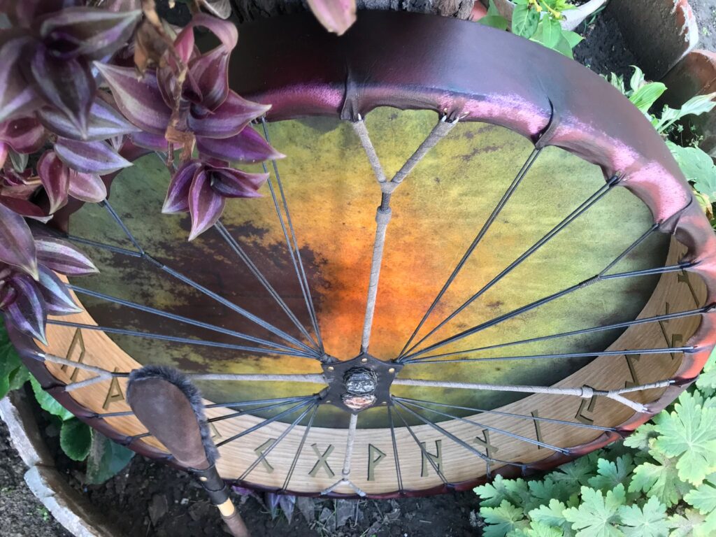 24" Goat Drum,Shaman Drum,Cherry wood,Nordic,Tourmaline and Coffee Jasper - Image 3