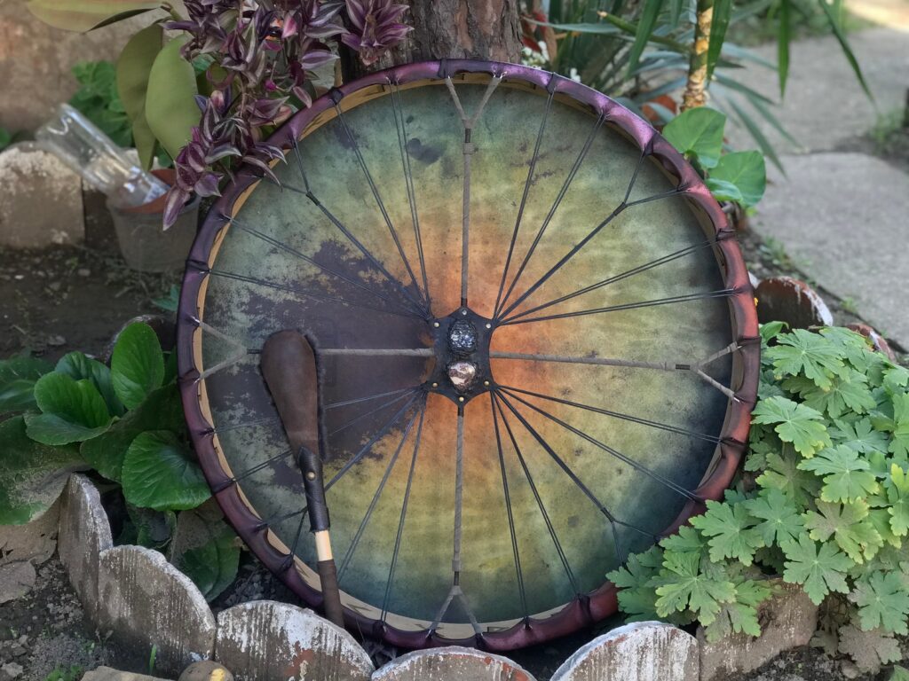 24" Goat Drum,Shaman Drum,Cherry wood,Nordic,Tourmaline and Coffee Jasper - Image 4
