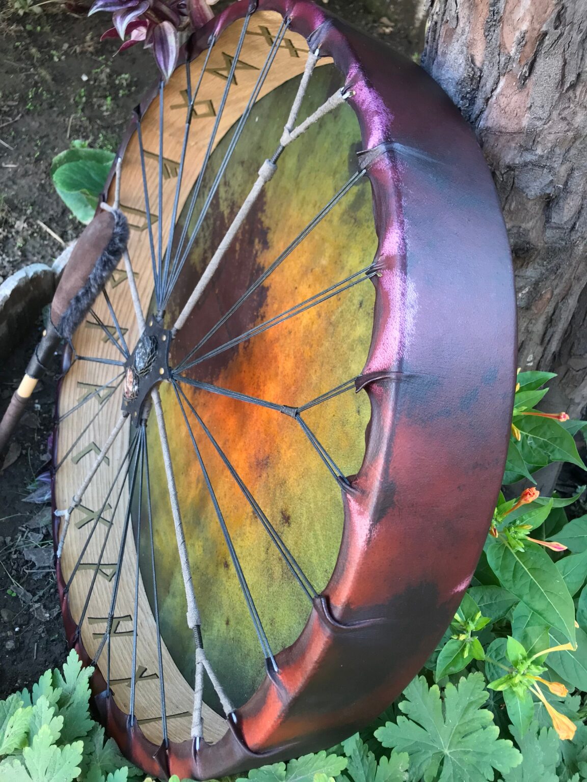24" Goat Drum,Shaman Drum,Cherry wood,Nordic,Tourmaline and Coffee Jasper - Image 5