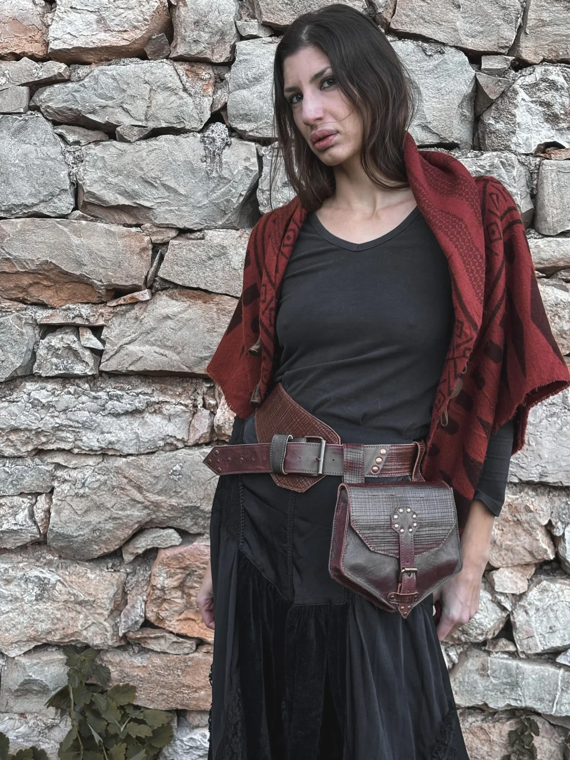 Handmade Leather Belt with Detachable Bag, size S - Image 3