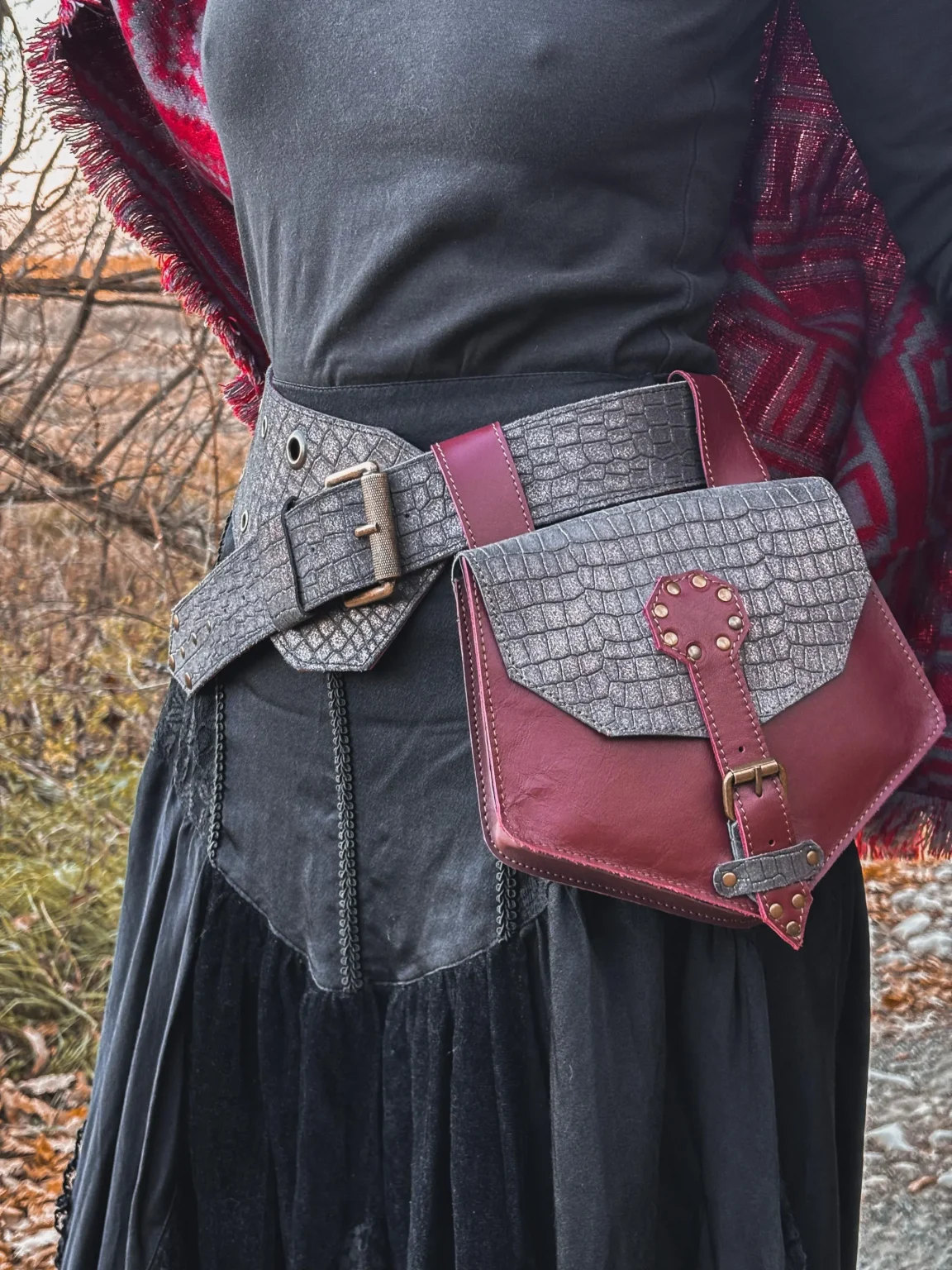 Handmade Leather Belt with Detachable Bag, size S