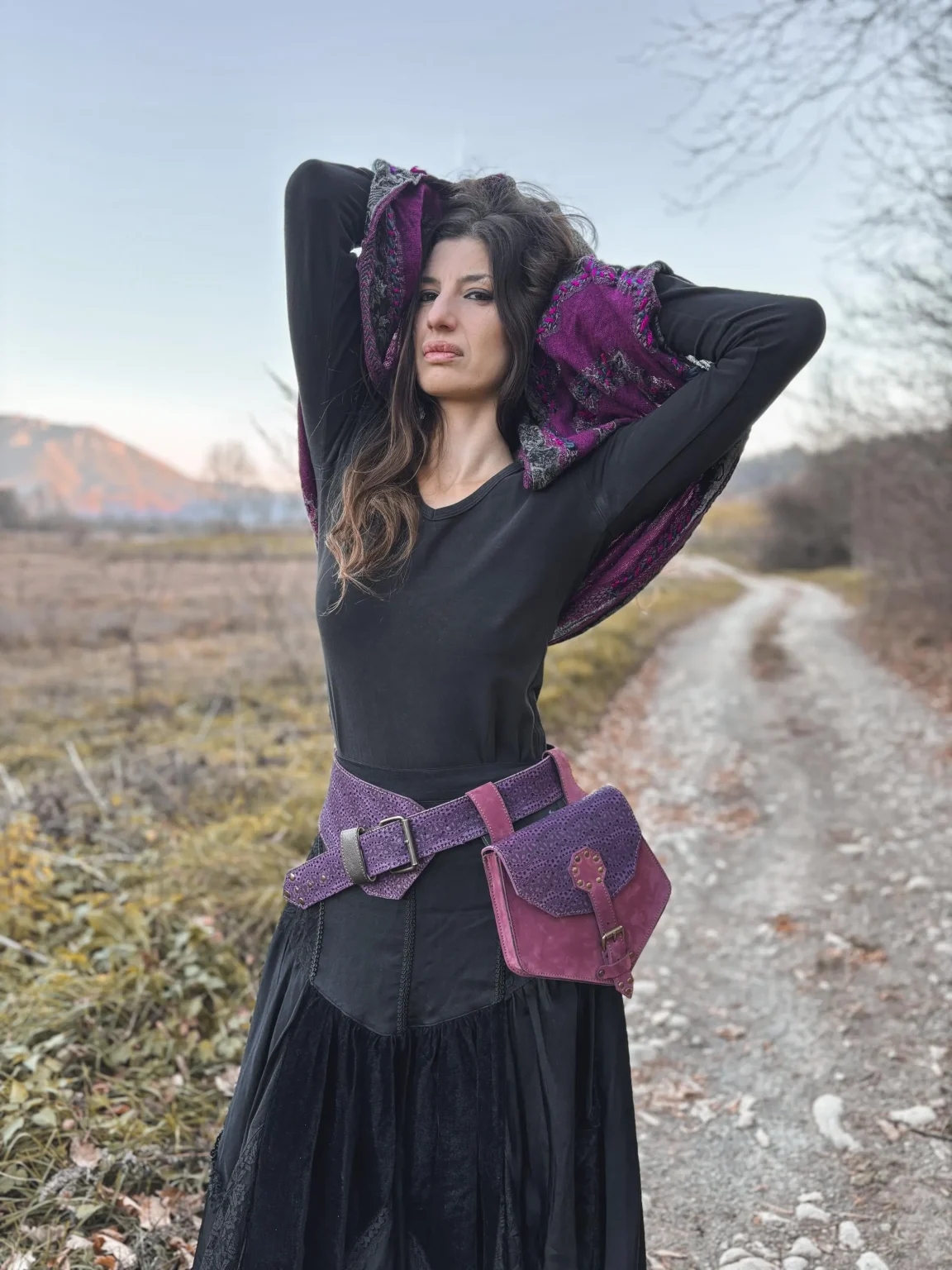 Handmade Leather Belt with Detachable Bag, size S - Image 2