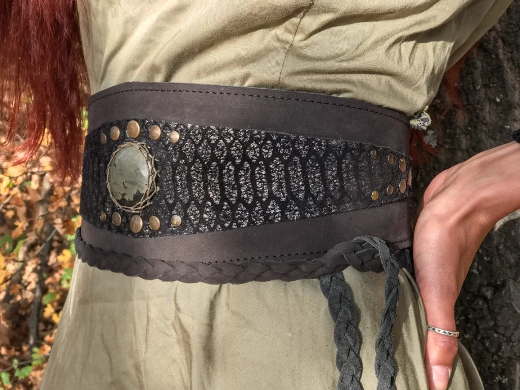 Snake Leather Belt with Pyrite stone