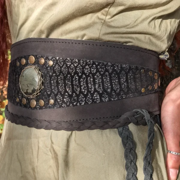 Snake Leather Belt with Pyrite stone