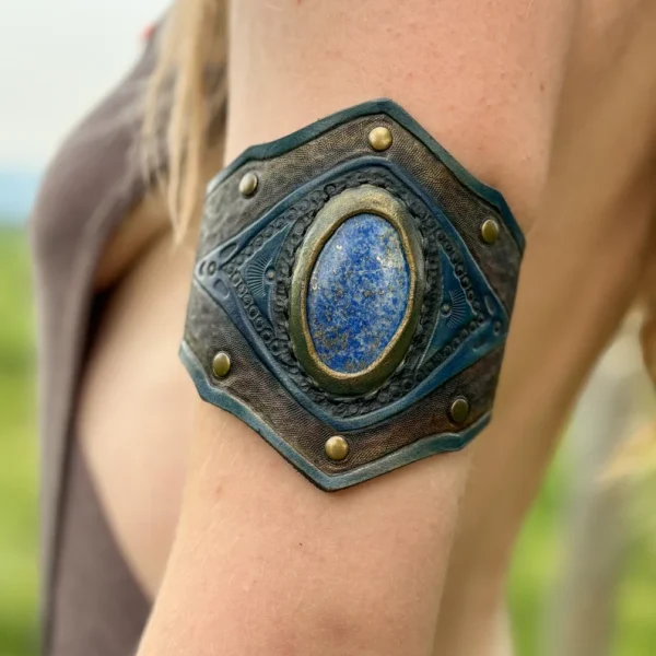 Lapis Lazuli Leather Carved Bracelet