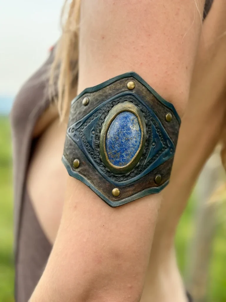 Lapis Lazuli Leather Carved Bracelet