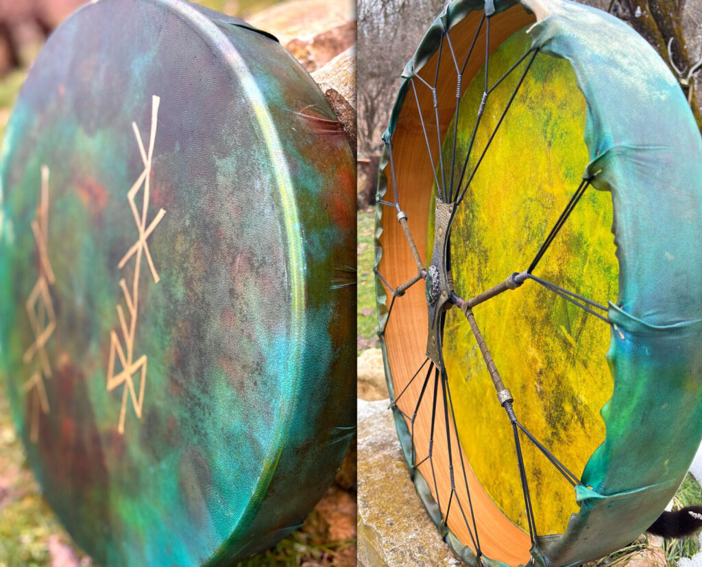 22" Goat Frame Drum , Kambaba Jasper Handle
