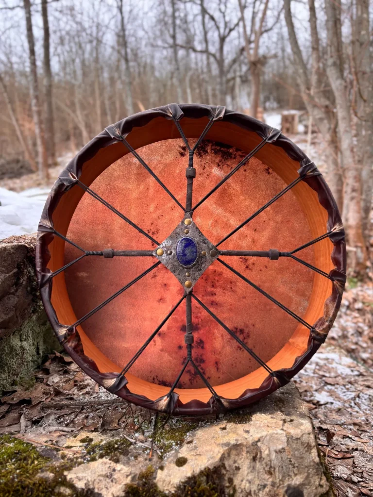 16" Goat Frame Drum , Lapis Lazuli Handle