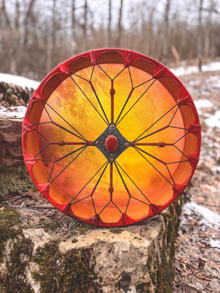 16" Buffalo Frame  Drum, Red Jasper handle