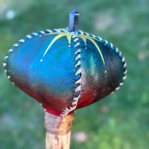 Buffalo Skin Shaman Rattle: Driftwood Handle, Labradorite Point