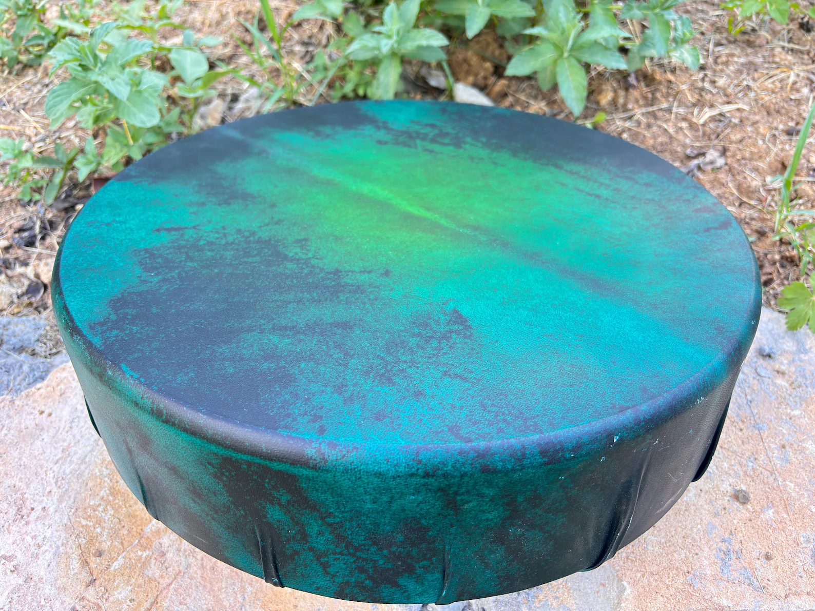 16” Ceremonial Shaman Drum — Natural Goat Hide, Cherry Wood, Unakite - Image 3