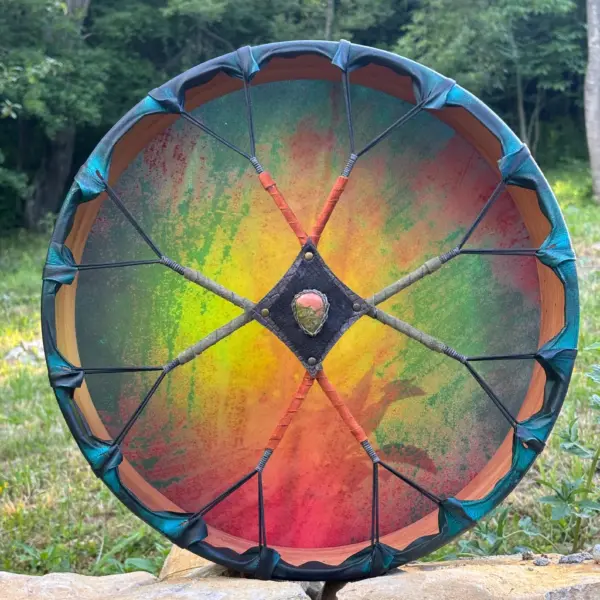 16” Ceremonial Shaman Drum — Natural Goat Hide, Cherry Wood, Unakite