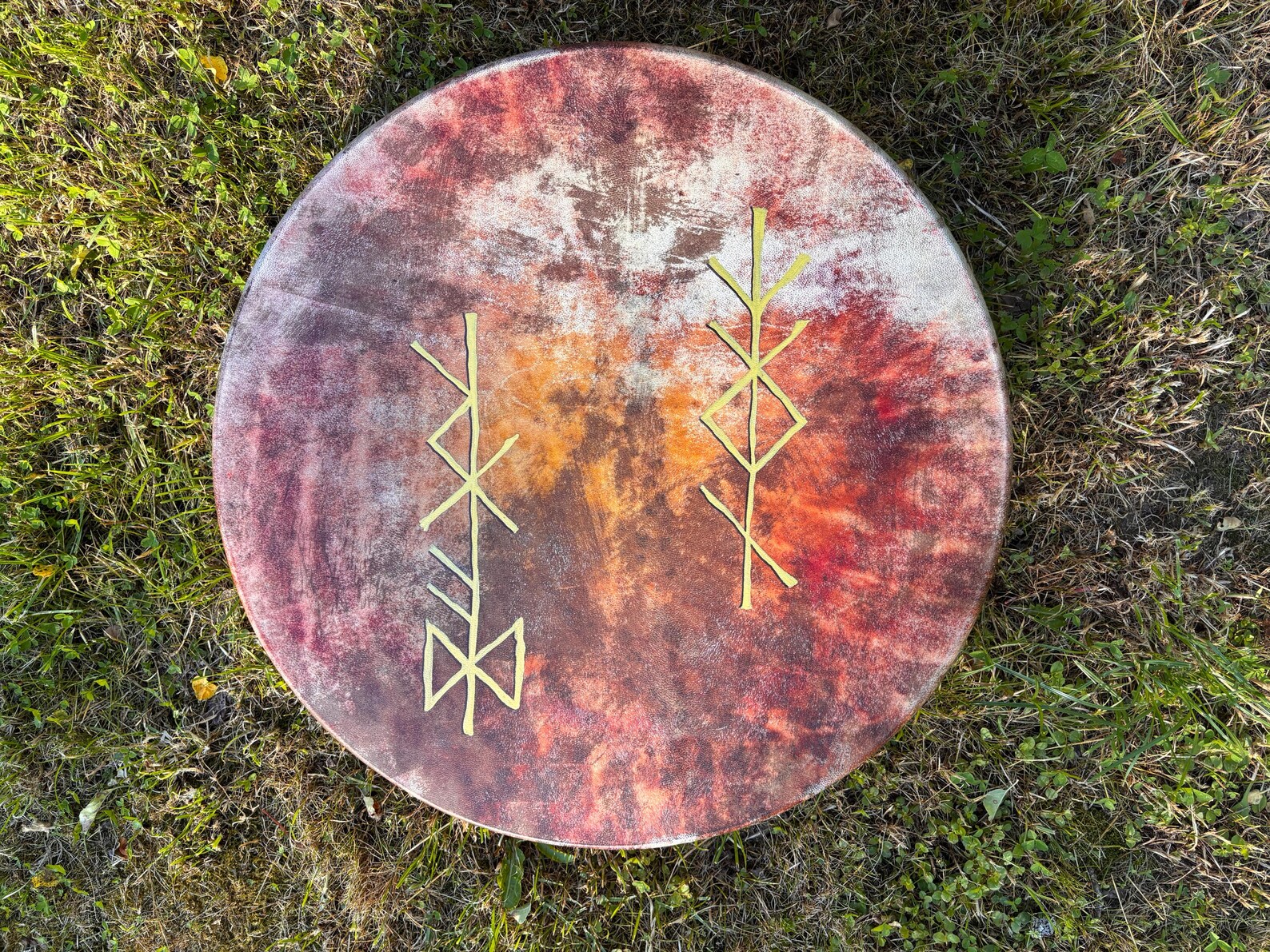 "Sun and the Moon Bind runes" 22” Shamanic Drum with Carnelian handle - Image 7