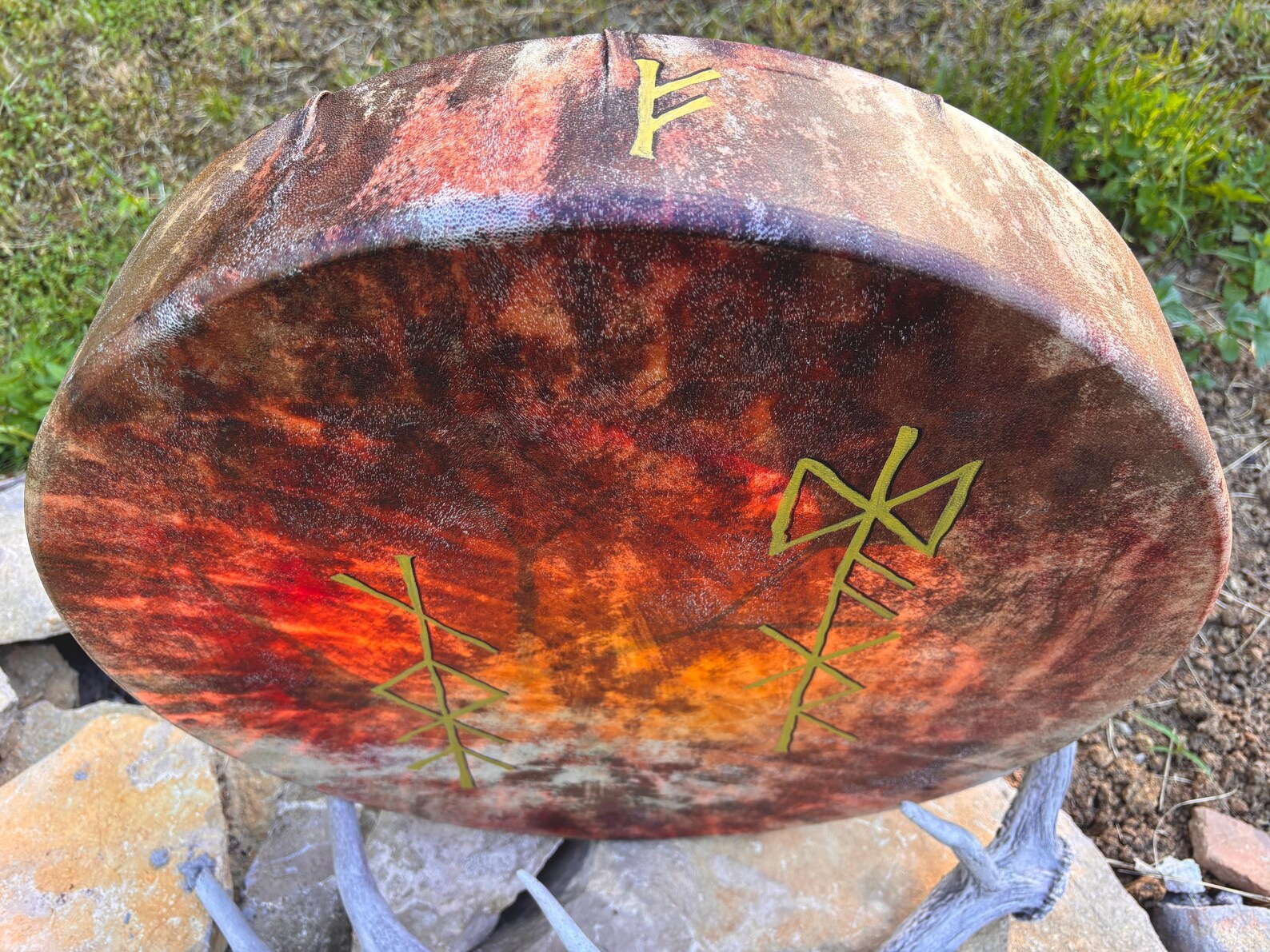 "Sun and the Moon Bind runes" 22” Shamanic Drum with Carnelian handle - Image 5