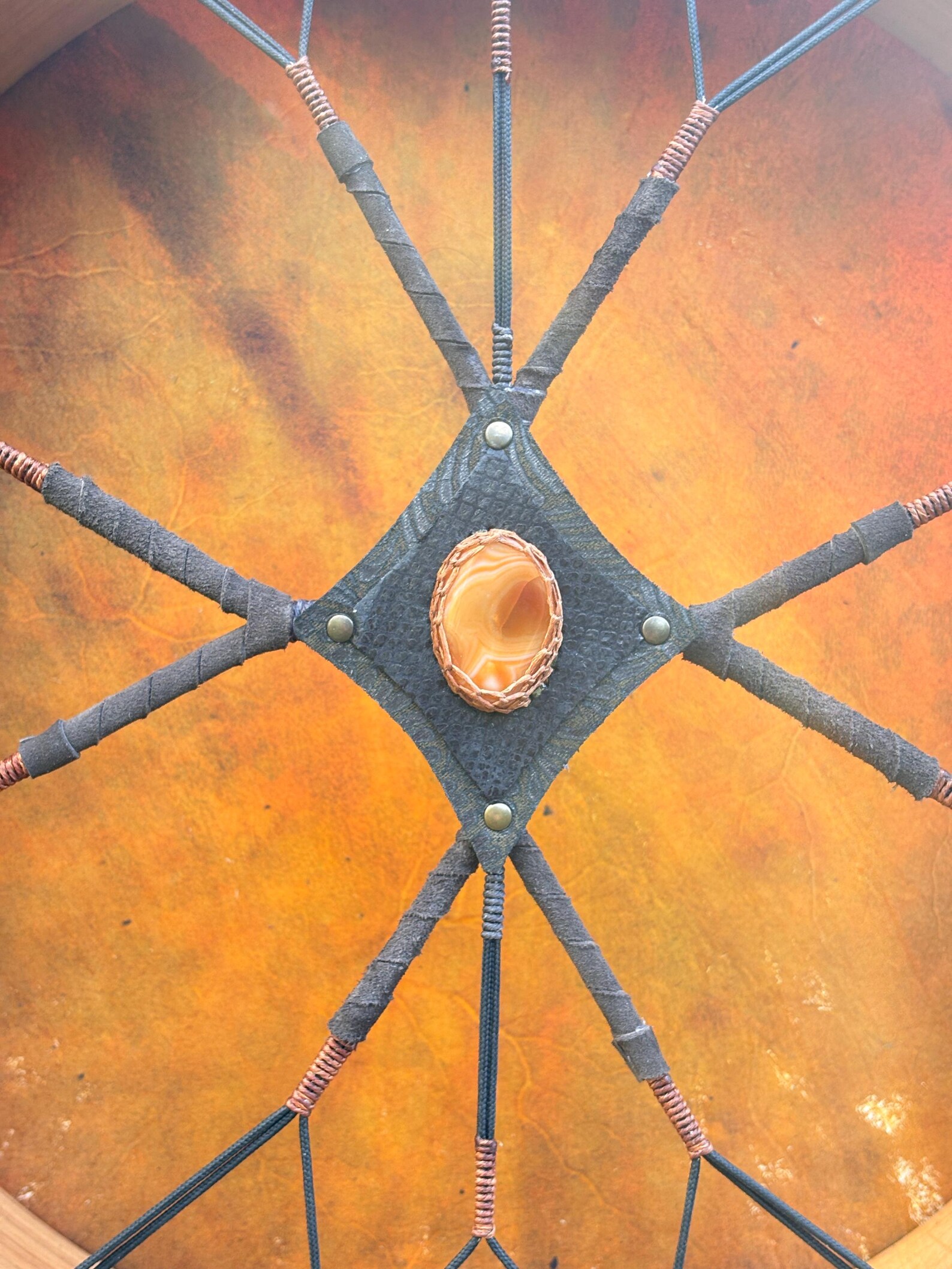 16” Ceremonial Shaman Drum — Natural Goat Hide, Cherry Wood, Carnelian - Image 3