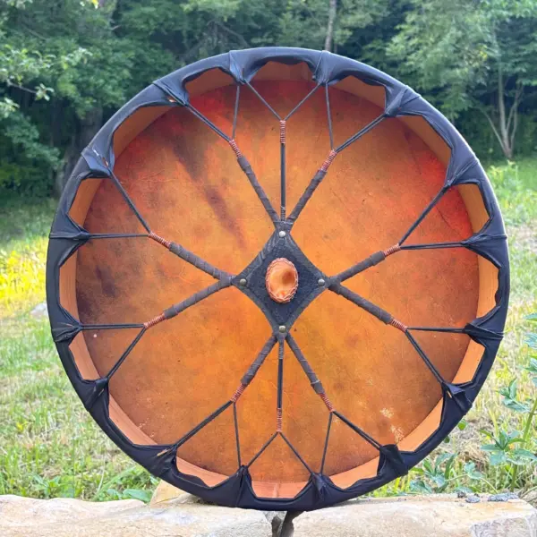 16” Ceremonial Shaman Drum — Natural Goat Hide, Cherry Wood, Carnelian