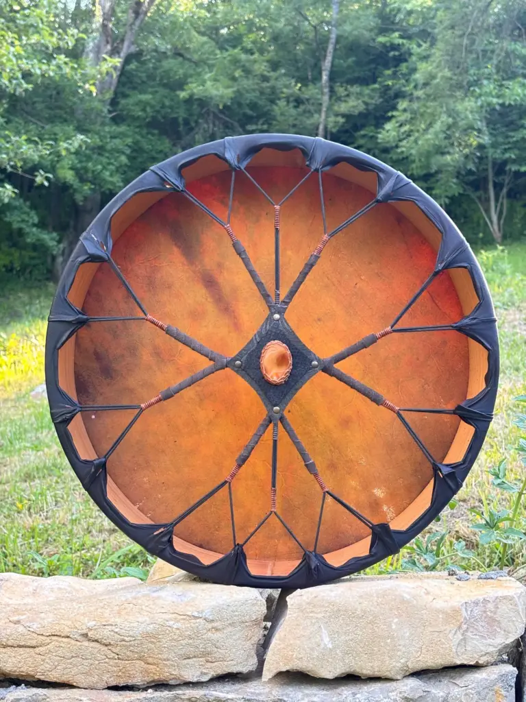 16” Ceremonial Shaman Drum — Natural Goat Hide, Cherry Wood, Carnelian
