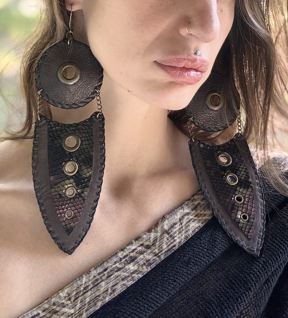 Dark Alternative Leather Dangle Earrings