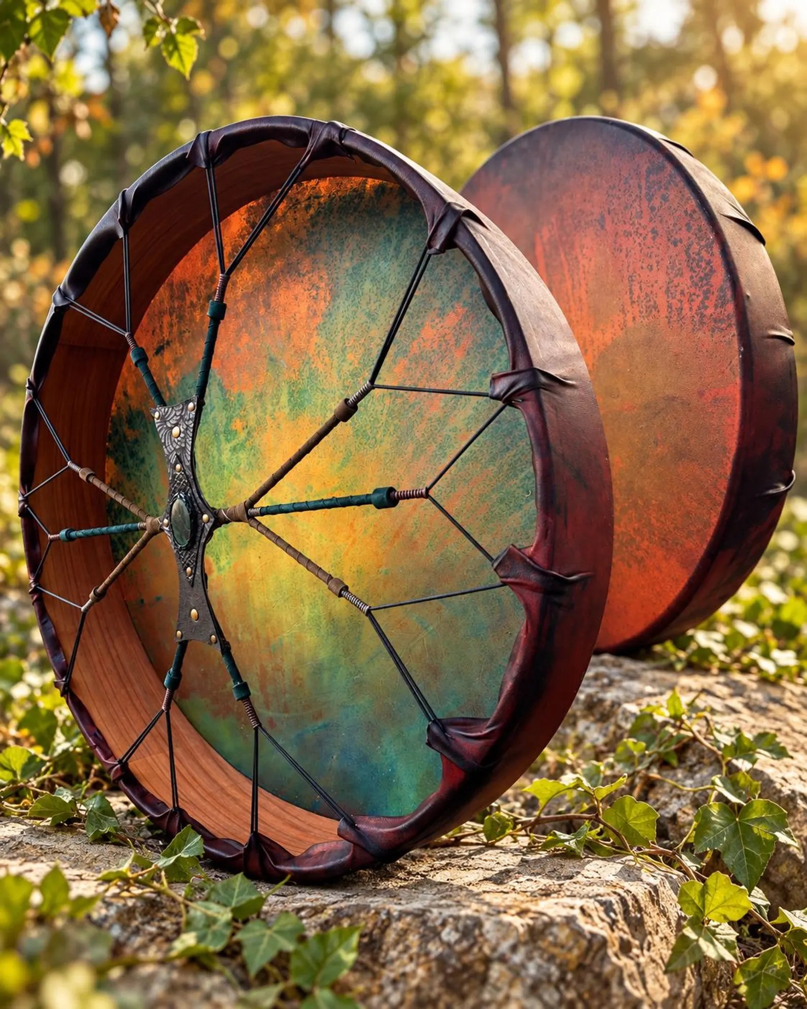 1. Goat Shaman Drum: 22' Drum, Cherry Wood Frame,Green Jade