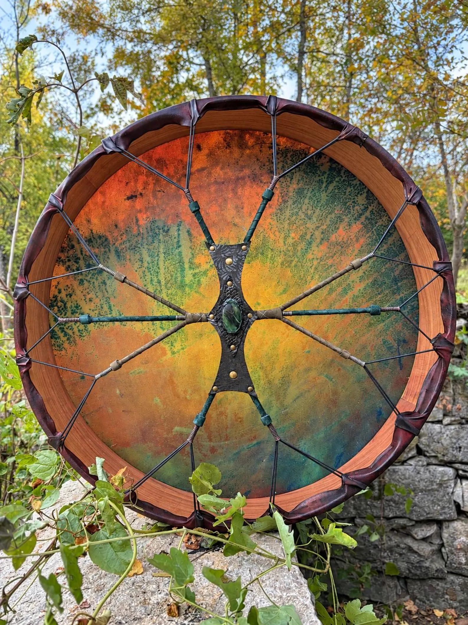 1. Goat Shaman Drum: 22' Drum, Cherry Wood Frame,Green Jade - Image 10