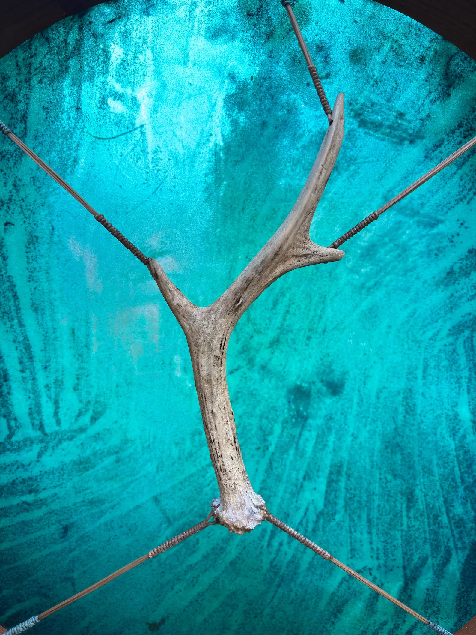 6. Handcrafted 22” Shamanic Drum in Cherry Wood with Deer Antler, - Image 5
