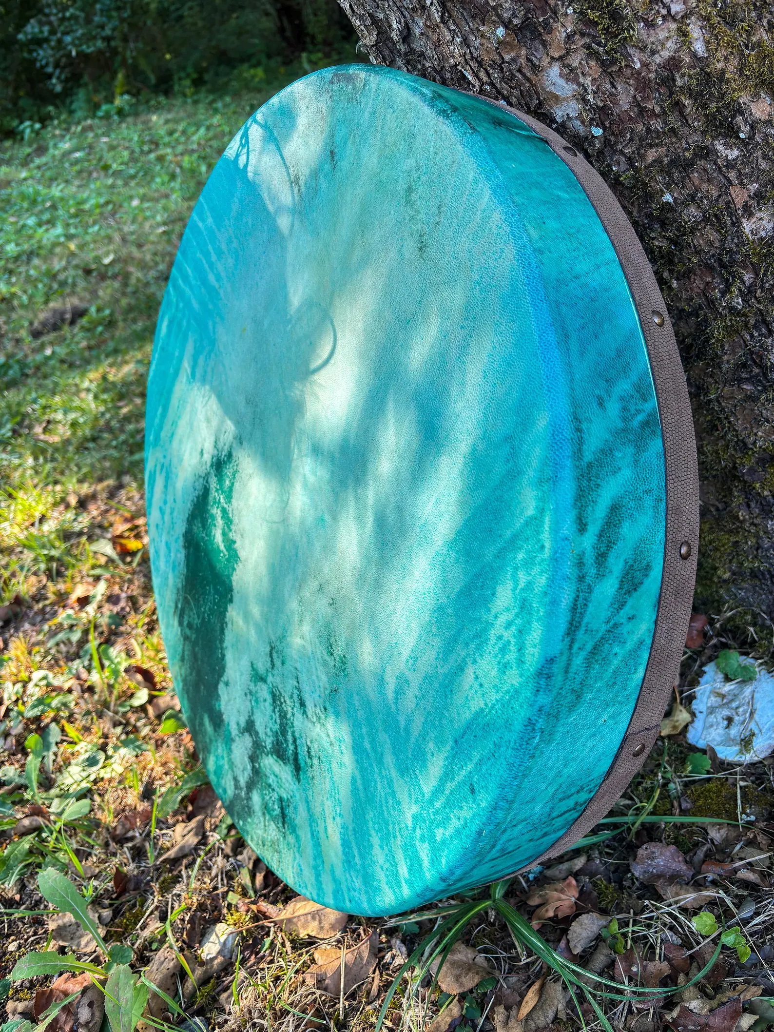 6. Handcrafted 22” Shamanic Drum in Cherry Wood with Deer Antler, - Image 8