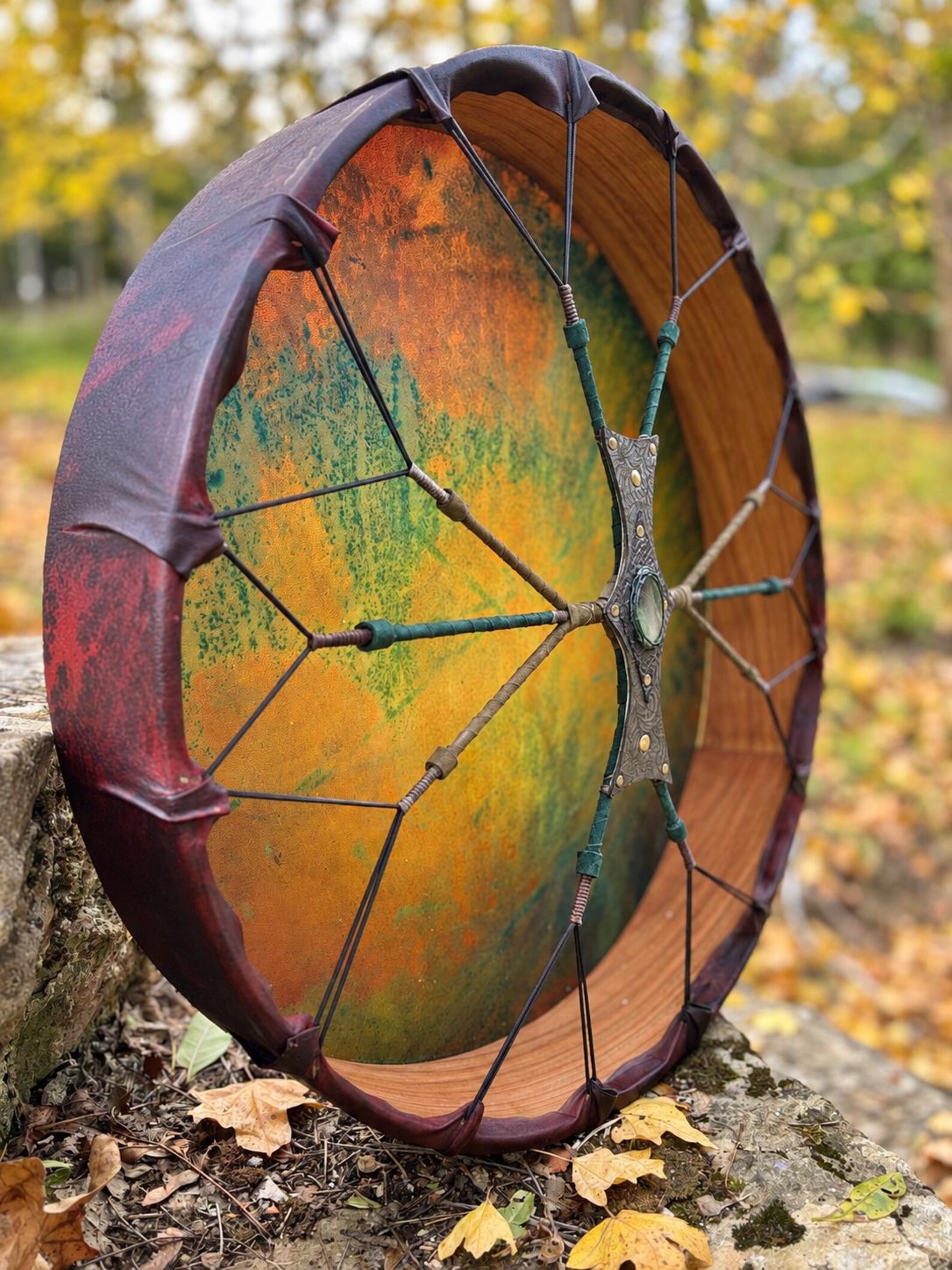 1. Goat Shaman Drum: 22' Drum, Cherry Wood Frame,Green Jade - Image 8