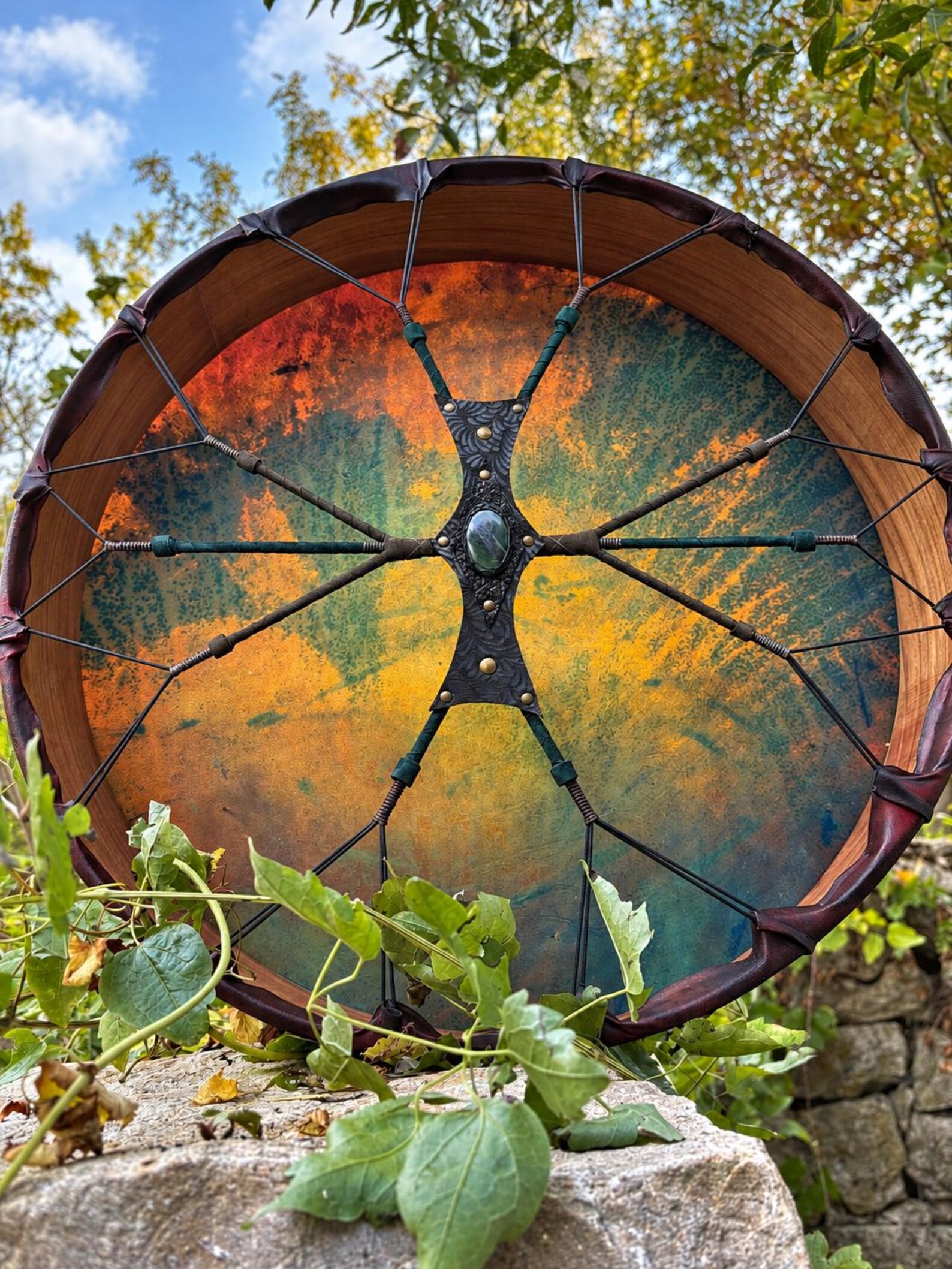 1. Goat Shaman Drum: 22' Drum, Cherry Wood Frame,Green Jade - Image 6