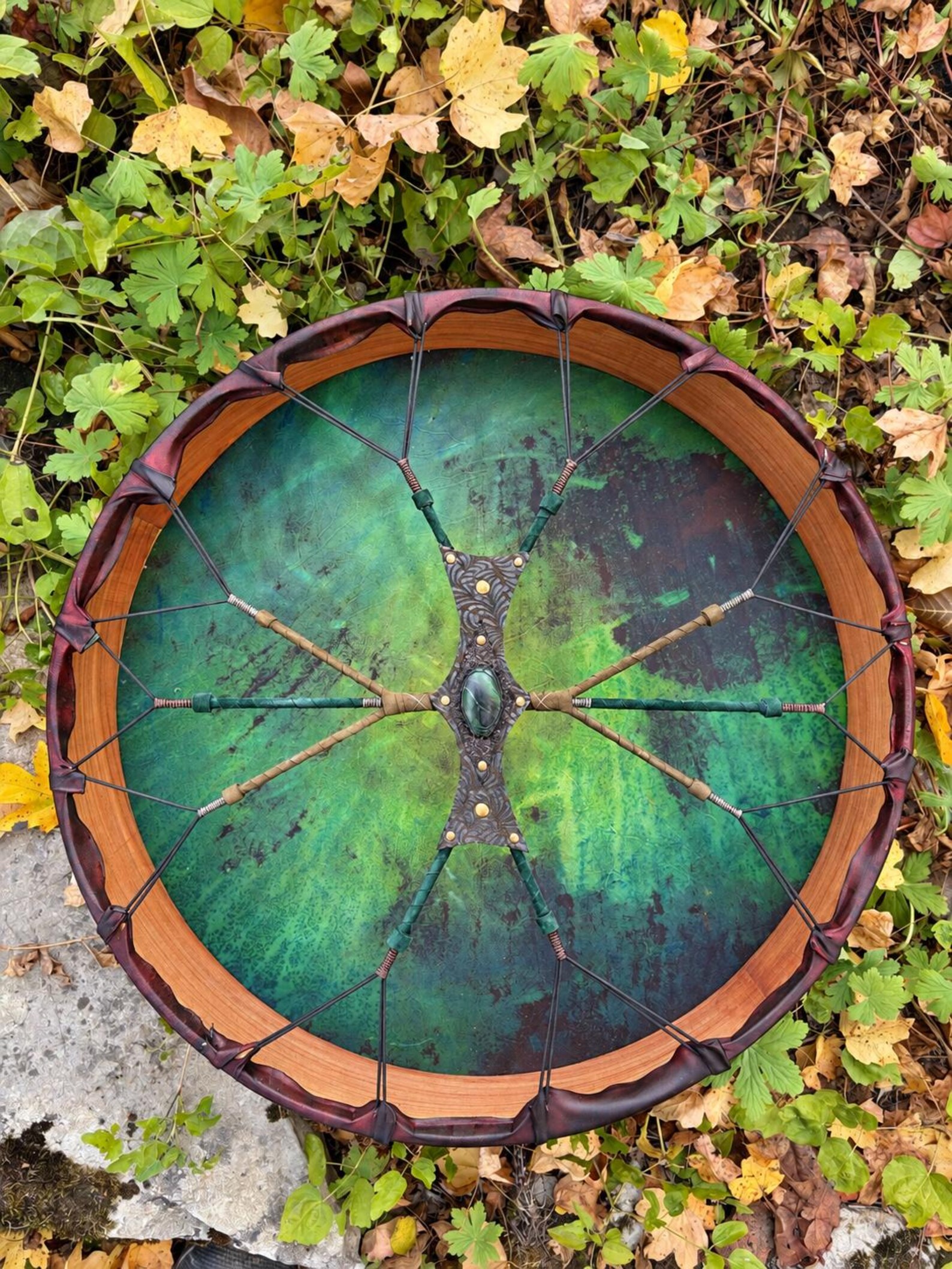 1. Goat Shaman Drum: 22' Drum, Cherry Wood Frame,Green Jade - Image 4