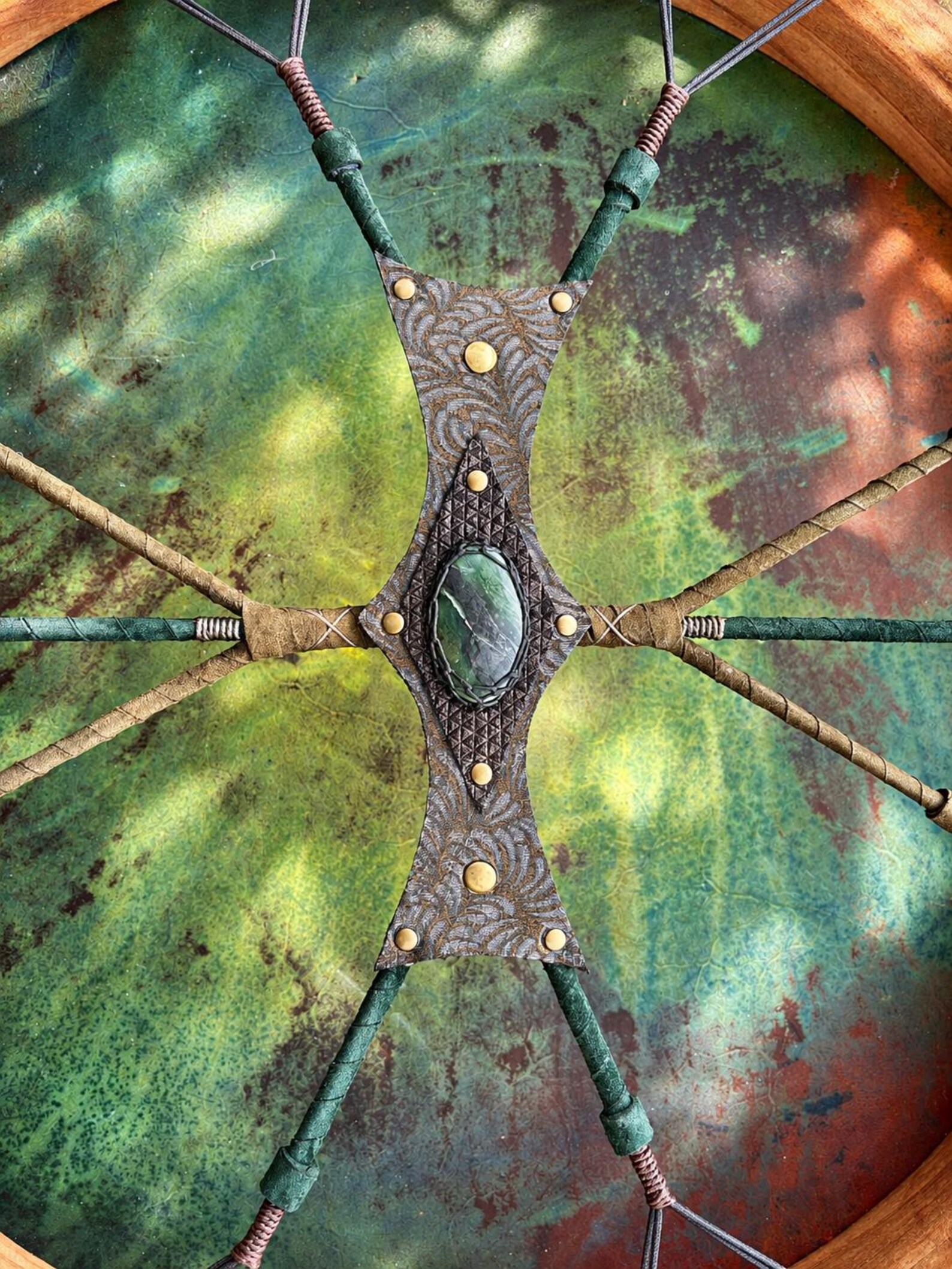 1. Goat Shaman Drum: 22' Drum, Cherry Wood Frame,Green Jade - Image 3
