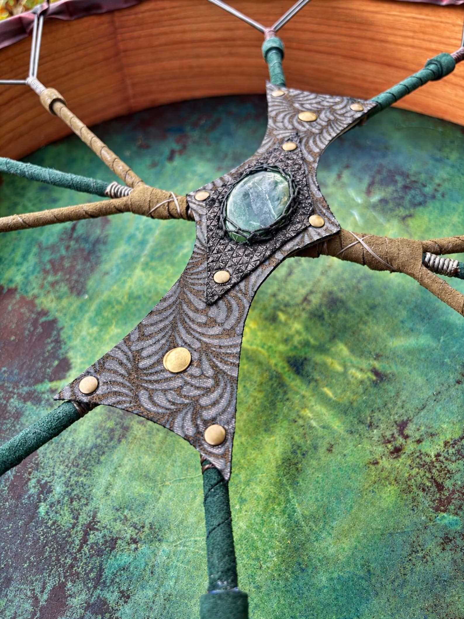 1. Goat Shaman Drum: 22' Drum, Cherry Wood Frame,Green Jade - Image 5